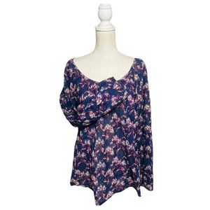 Lucky Brand Women L Long Sleeve Blue & Purple Tribal Light Peasant Blouse Top